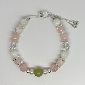 Natural Green Jade, White Moonstone, Rose Quartz, Morganite and Clear Quartz